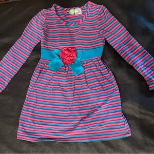 Dollie & Me Pink and Blue Striped Dress with Flower Accent